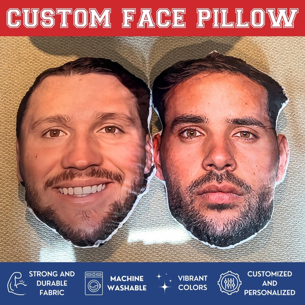 Custom Buffalo Football Face Pillow - Leveled Up Labels